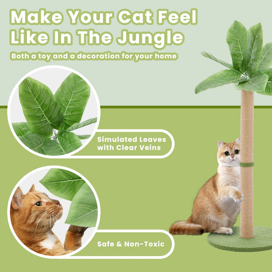 33" Tall Cat Scratching Post with Dangling Ball - Indoor Cat Scratcher