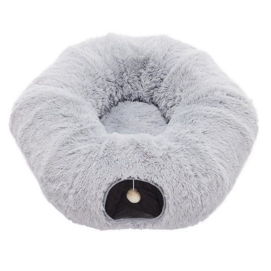 Cat Tunnel Bed - Soft Plush Donut Cave for Indoor Cats & Kittens
